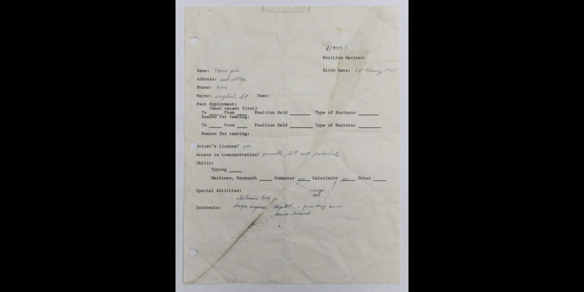 Steve Jobs' job application sold for $ 173,000 at auction