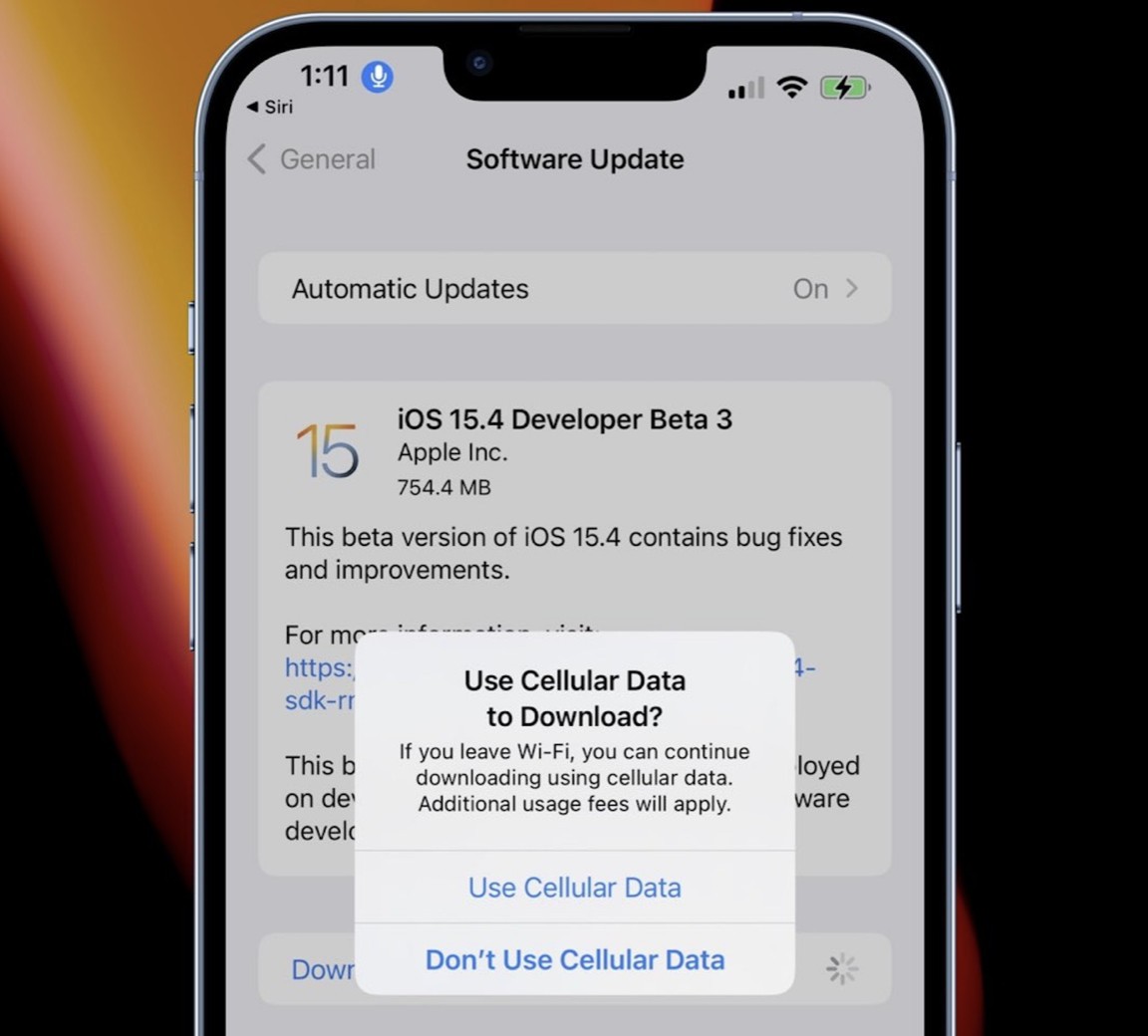 iOS 15.4 beta 3 offers the possibility of downloading an update in 4G -  Gearrice