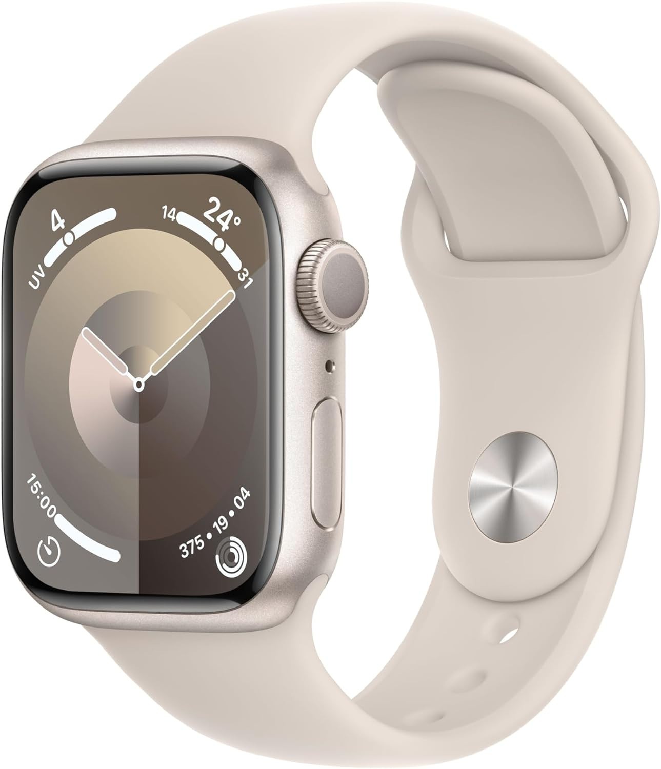 apple watch series 9 41 mm gps smartwatch avec boitier aluminium et bracelet sport lumiere stellaire m l