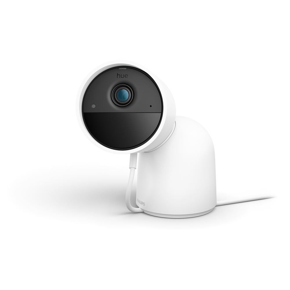 camera de surveillance philips hue secure interieur avec support de bureau blanc