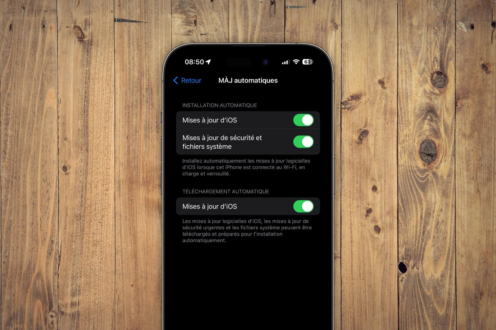 iphone 15 pro mise a jour logicielle bois
