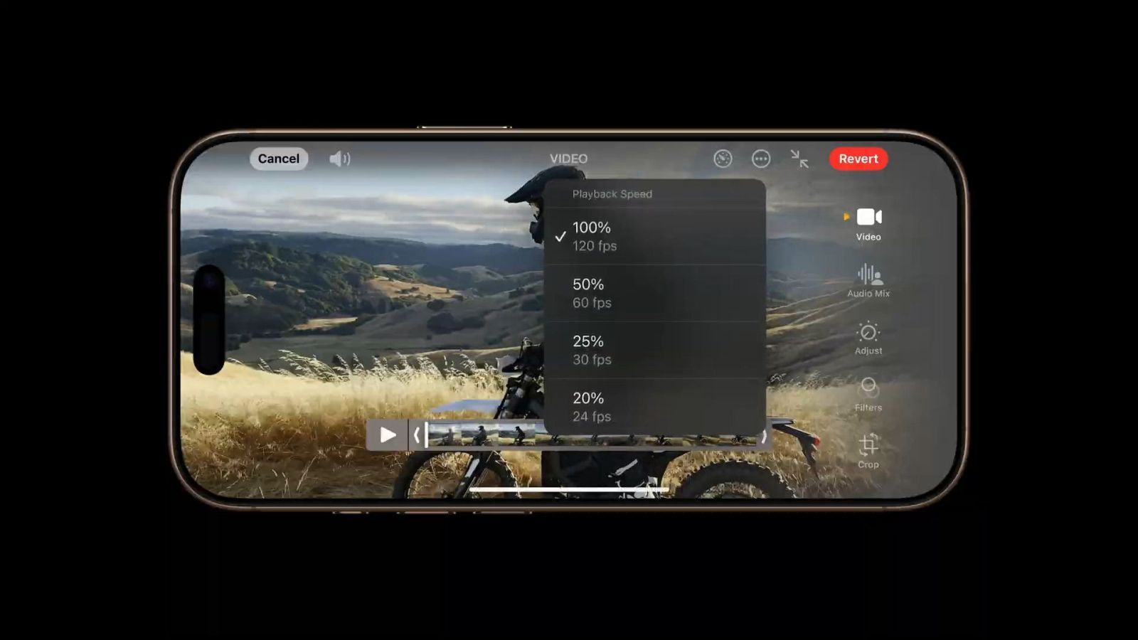 ajustement video vitesse iphone 16 pro