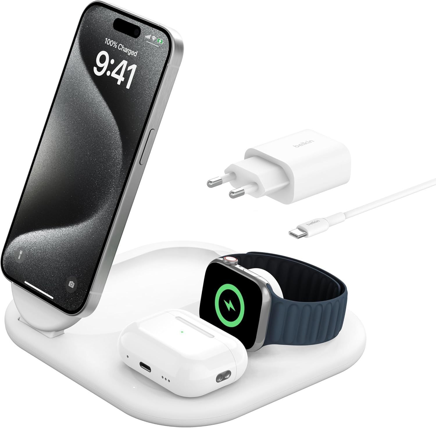 belkin boostcharge socle de recharge 3 en 1 aimante et pliable qi2