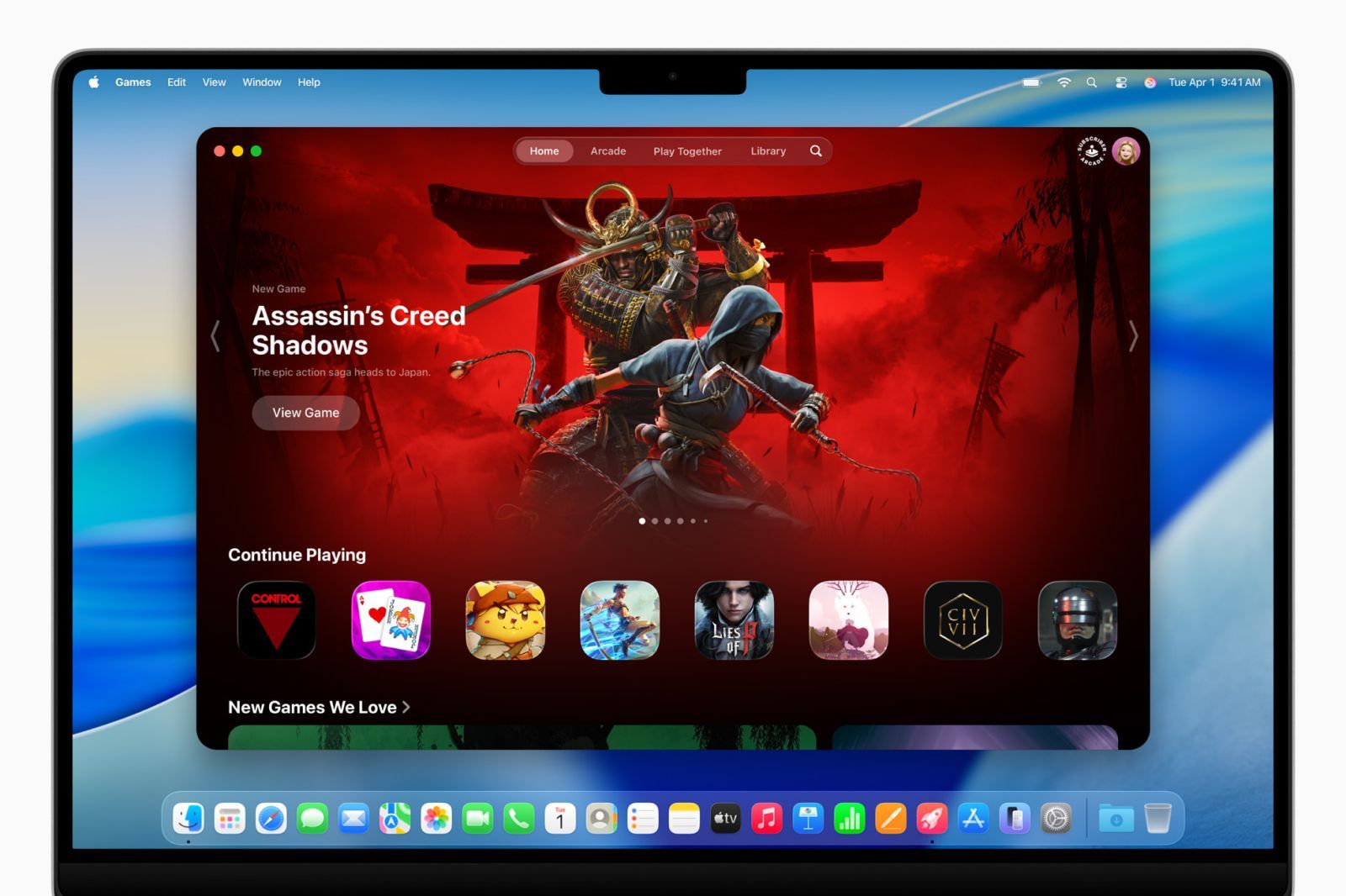 apple wwdc25 macos tahoe 26 gaming assassins creed shadows jeux