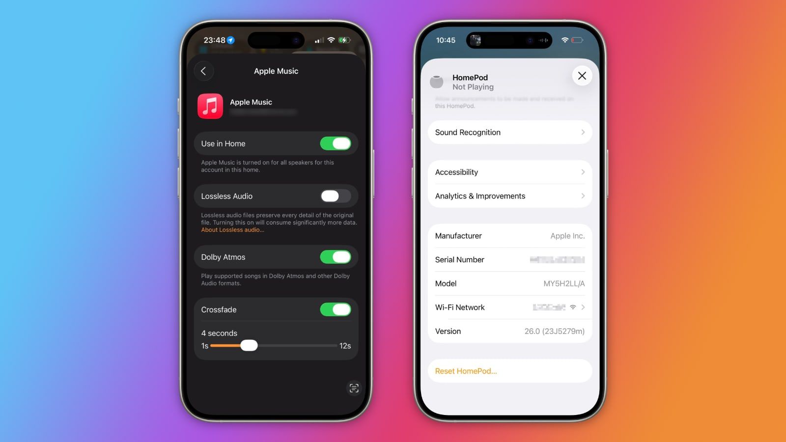 ios 26 homepod fondu crossfade wifi