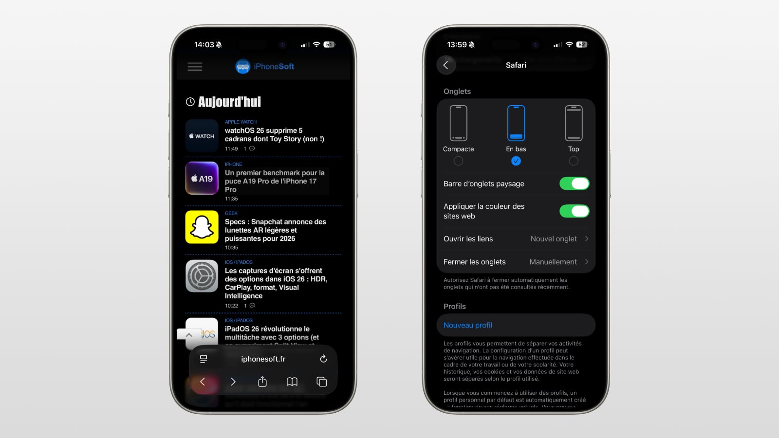 ios 26 safari astuces interface