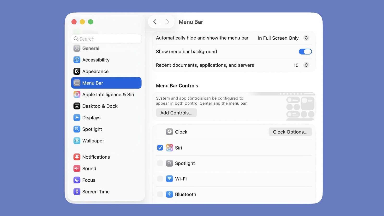 macos tahoe show menu bar fond