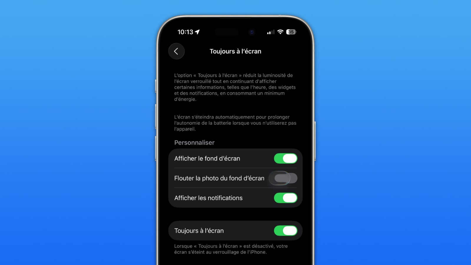 always on toujours ecran allume ios 26 reglages