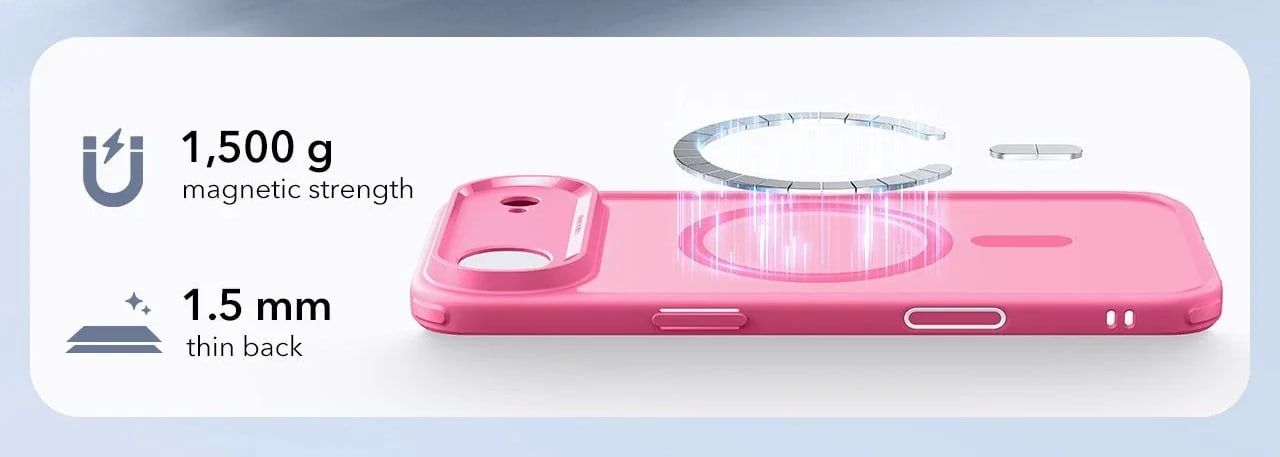 iphone 17 air classic hybrid magnetic case camera control frosted pink esr