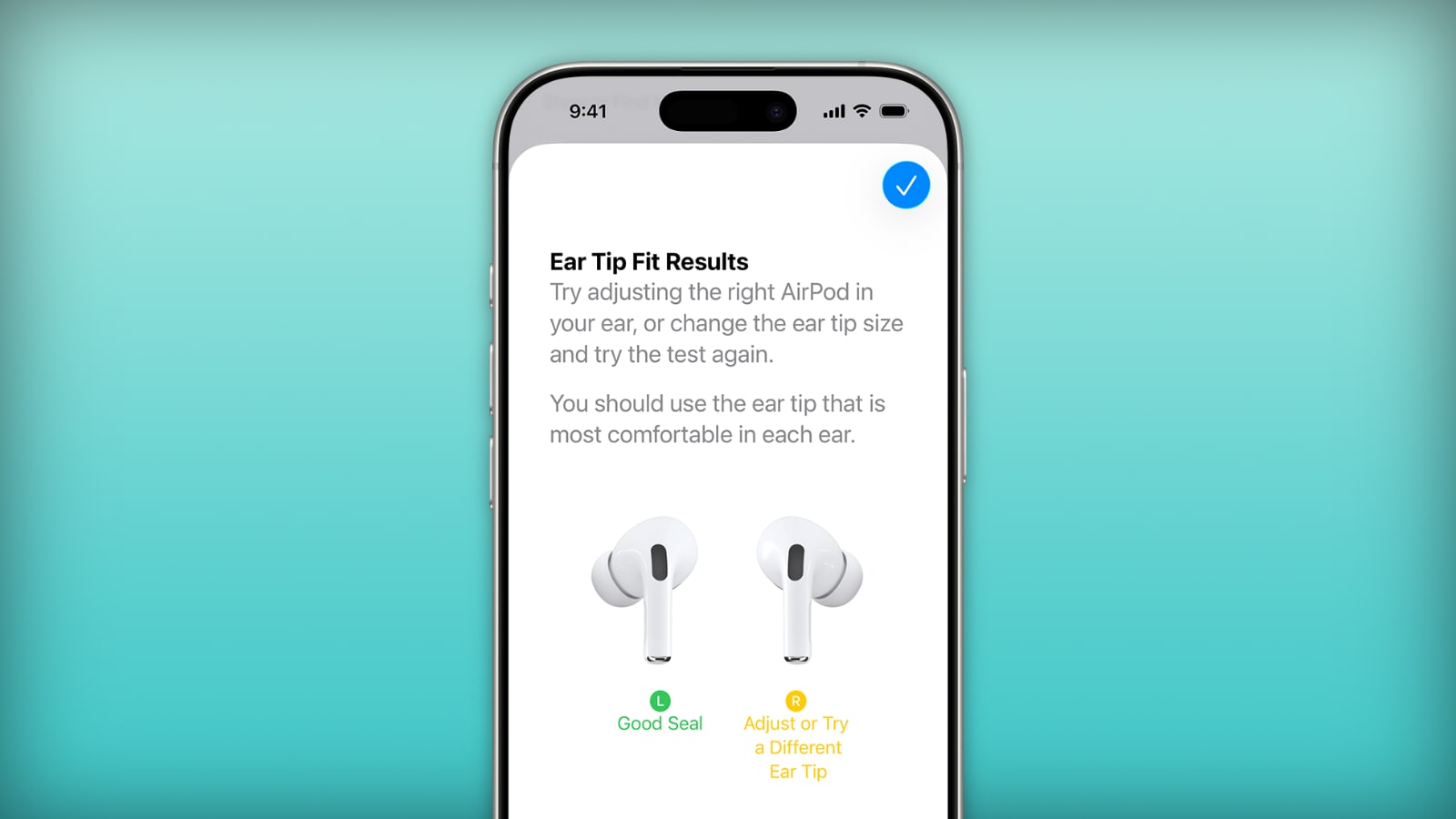 ios 26 iphone 17 pro settings airpods pro 3 ear tip fit test resultats