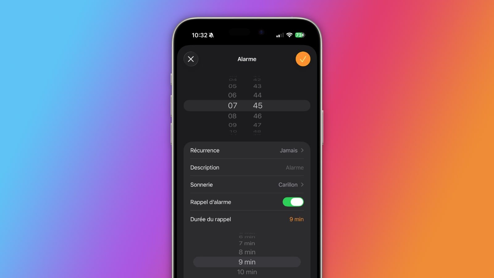 alarme snooze rappel ios 26 delai