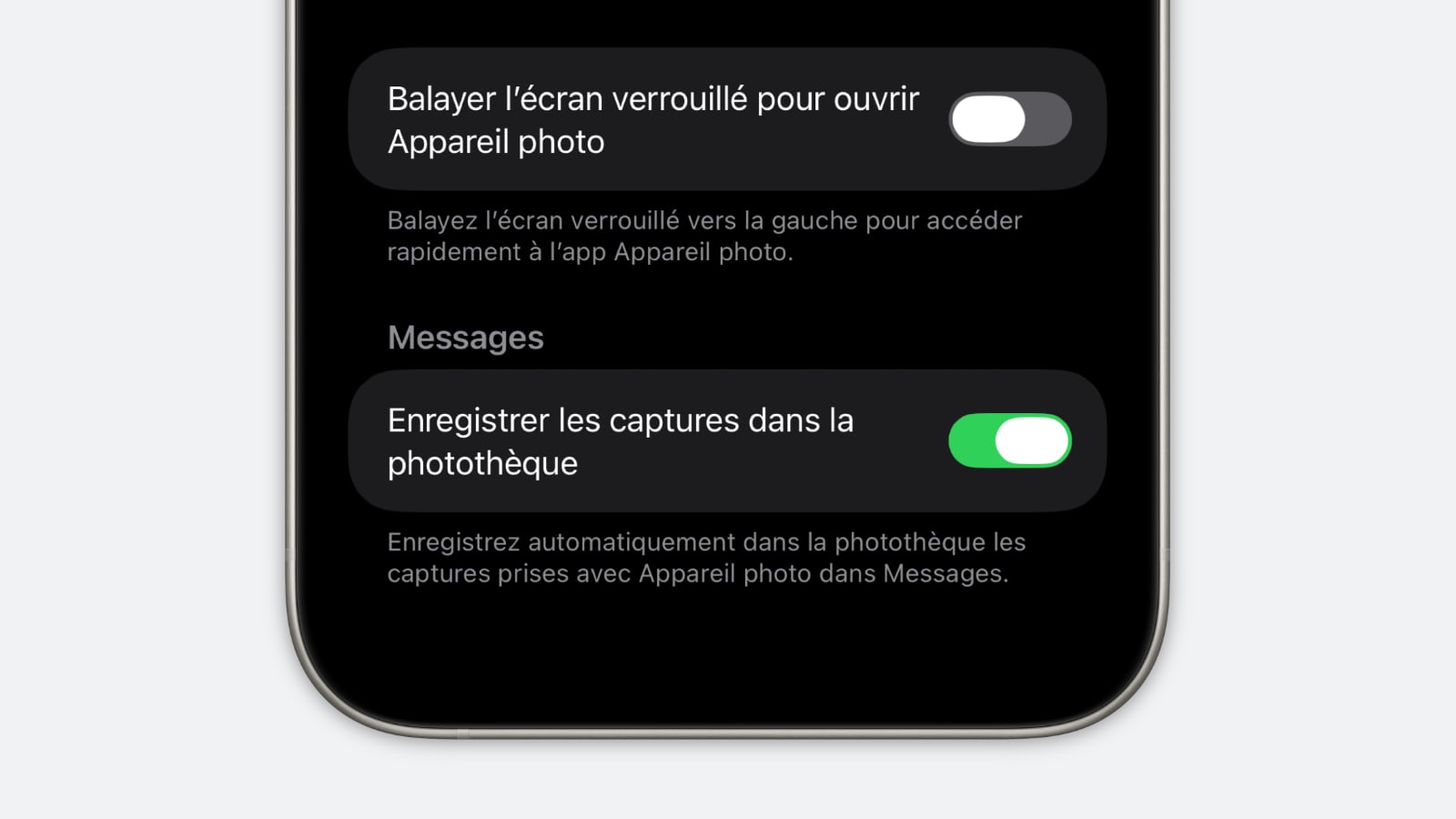 appareil photo balayage option ios 26 1