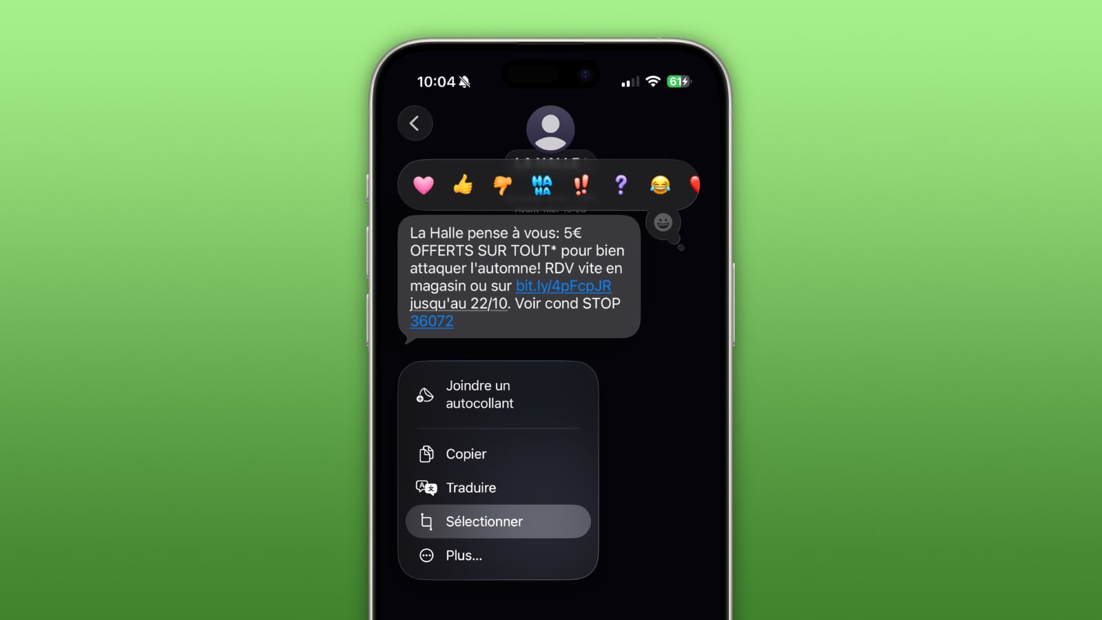 ios 26 selection partie message