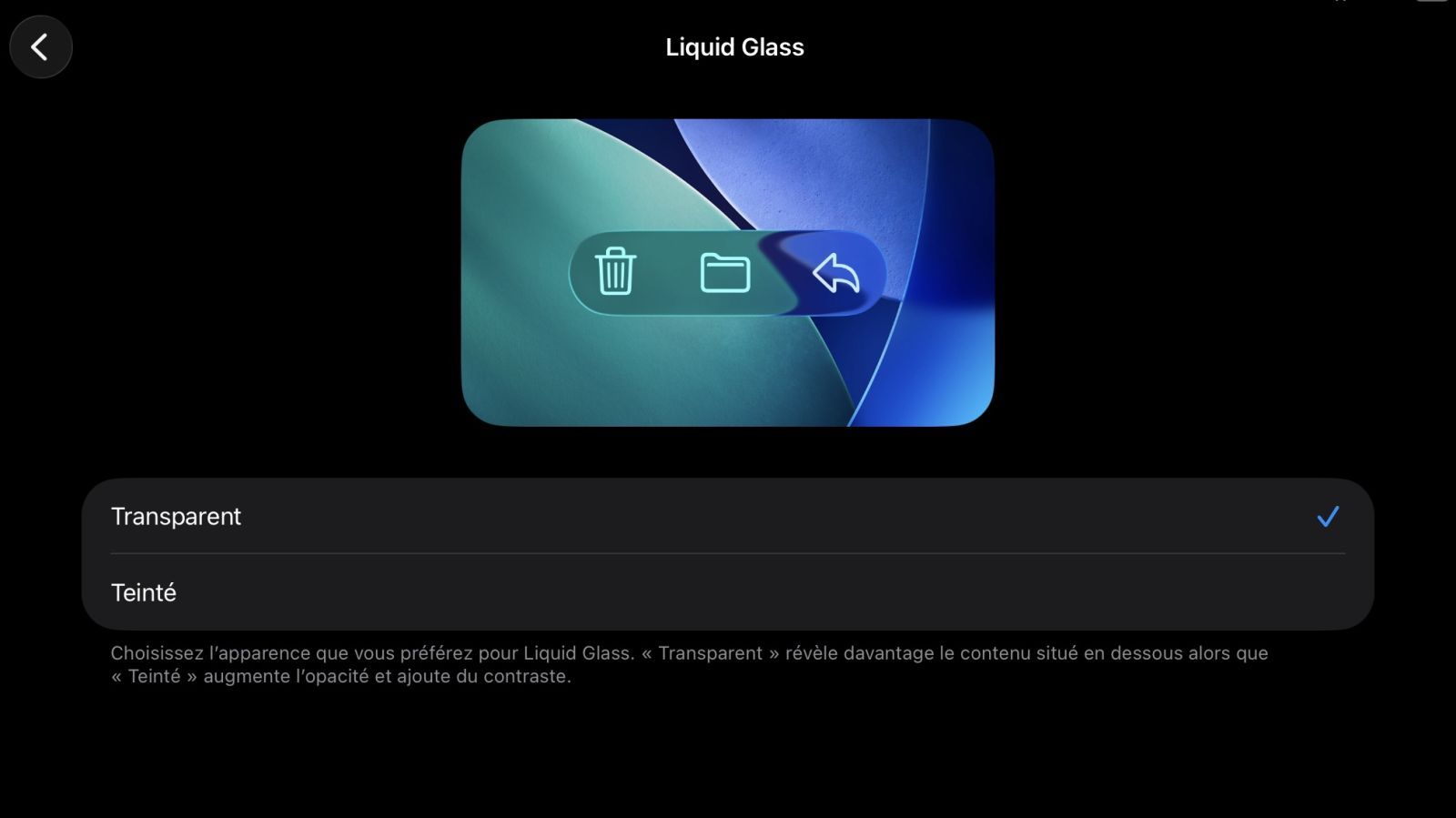 liquid glass reglage