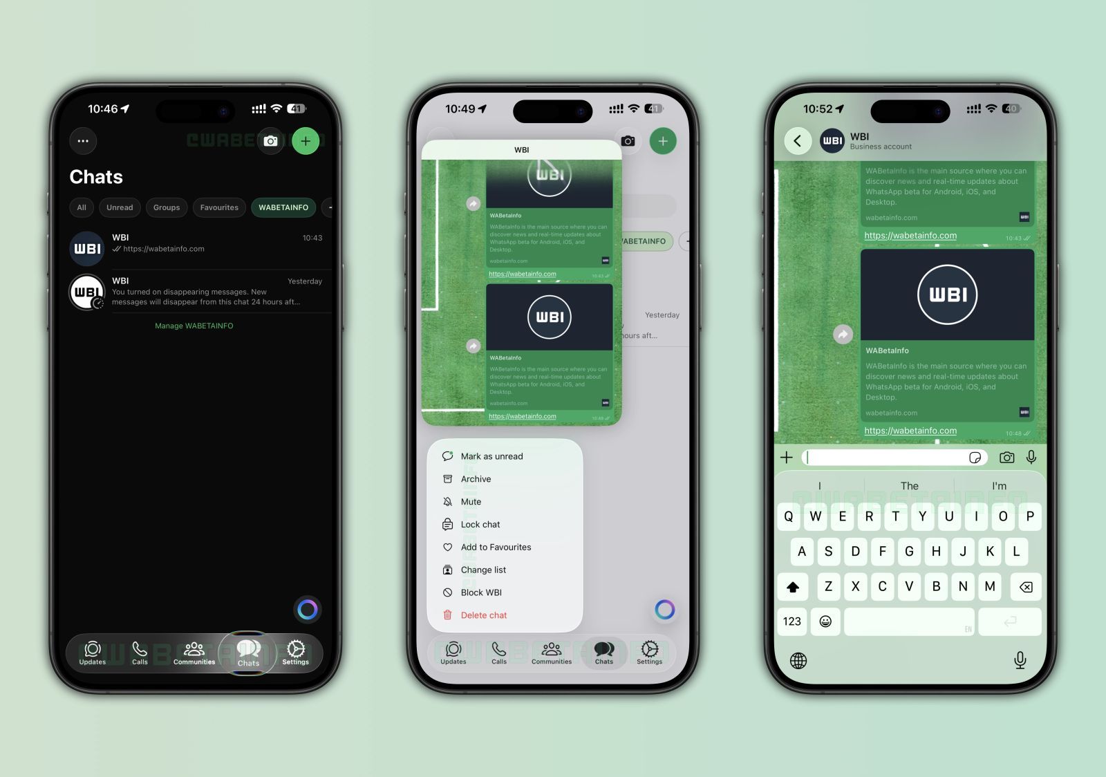 webetainfo whatsapp liquid glass ios 26 iphone interface