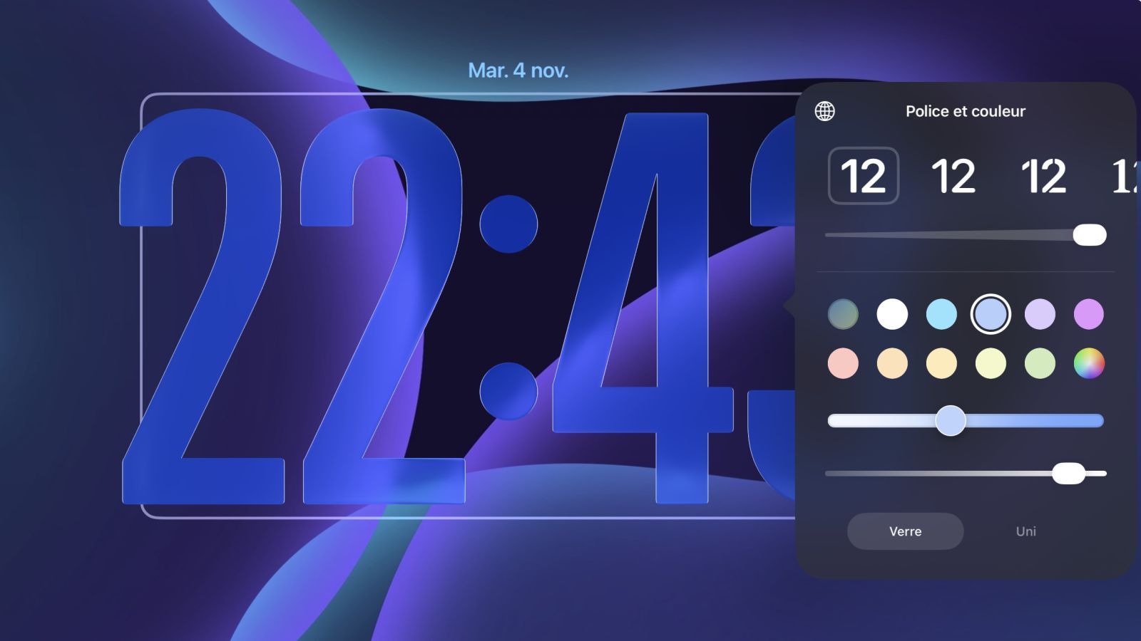 iOS 26.2 permet d'ajuster l'effet Liquid Glass sur l'heure du fond d'écran