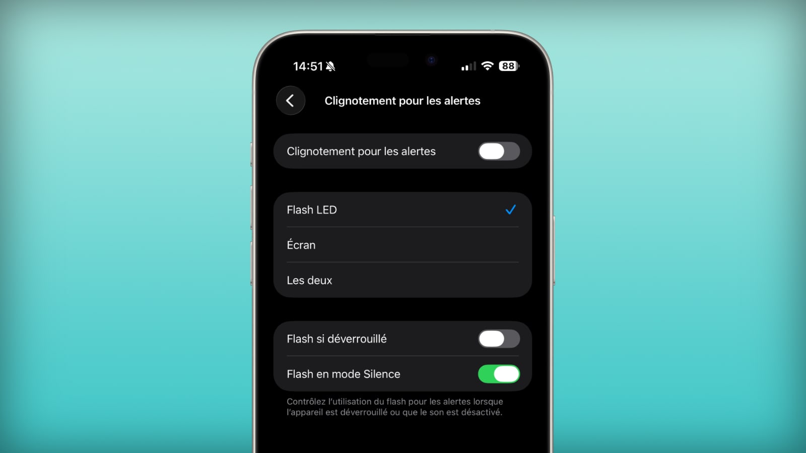 Faites clignoter l'écran de l'iPhone pour les alertes avec iOS 26.2