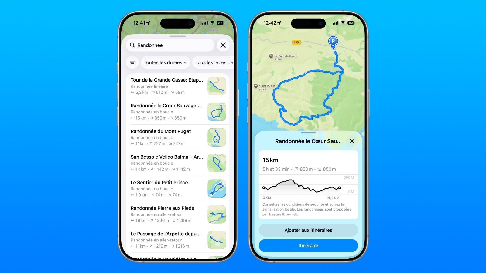 Apple Plans déploie les itinéraires de randonnée en France