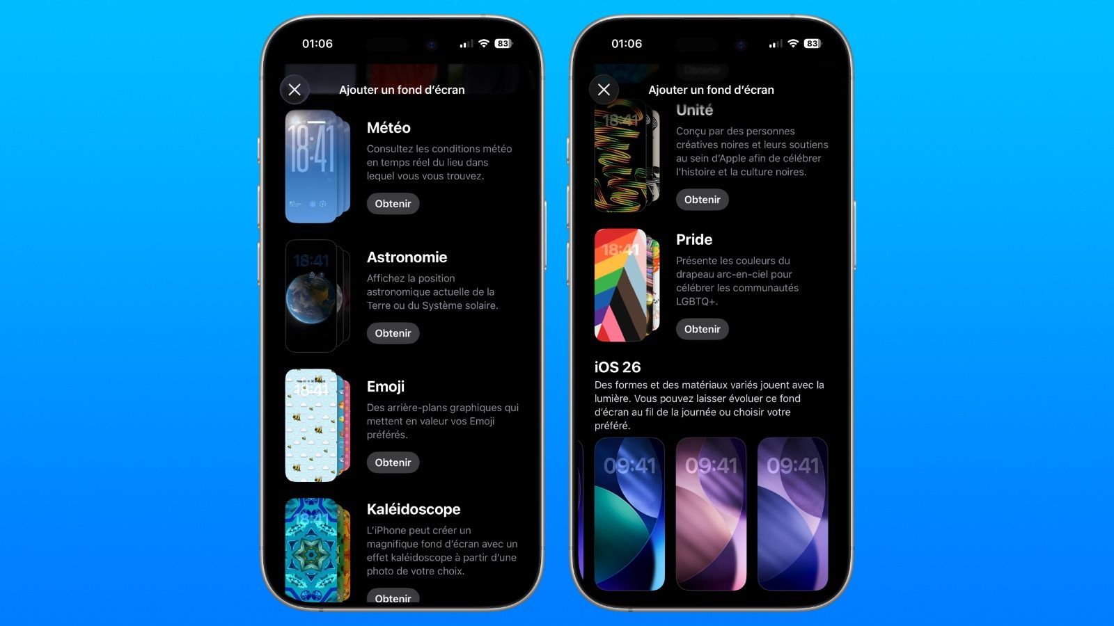 iOS 26.4 : la galerie de fonds d'écran s'offre un nouveau look