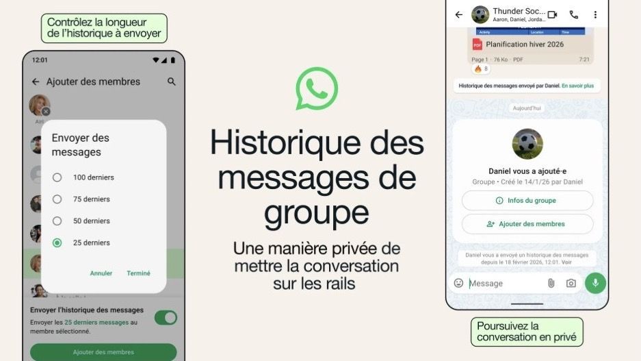 WhatsApp lance le partage d’historique de messages dans les groupes