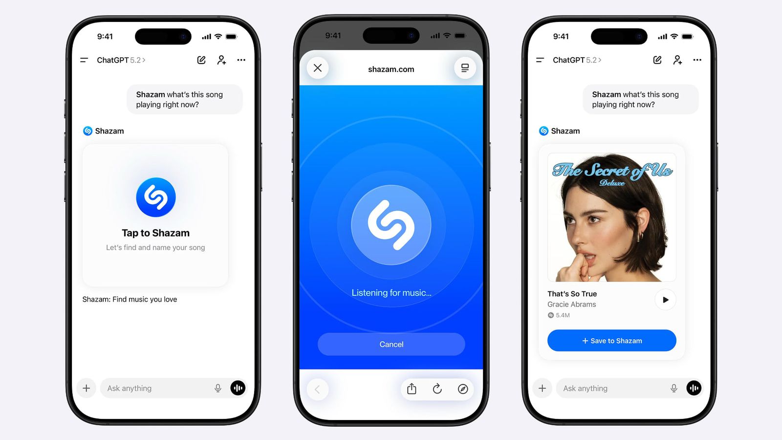 Shazam d'Apple est désormais disponible dans ChatGPT