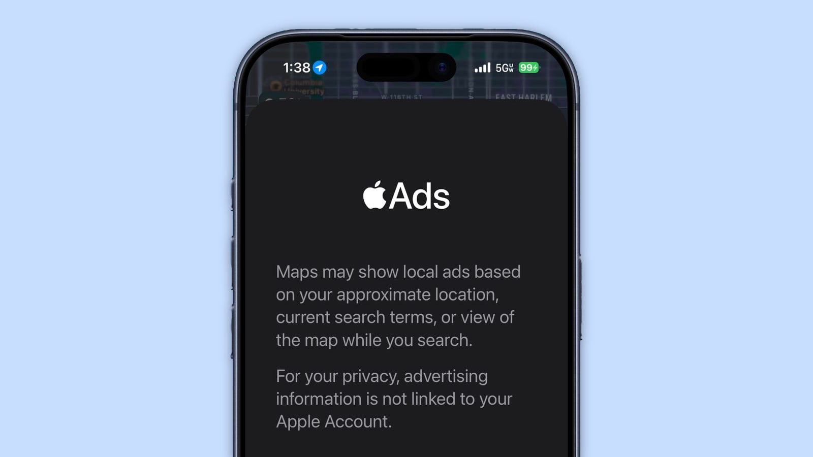 iOS 26.5 bêta 2 informe sur les publicités dans Apple Plans