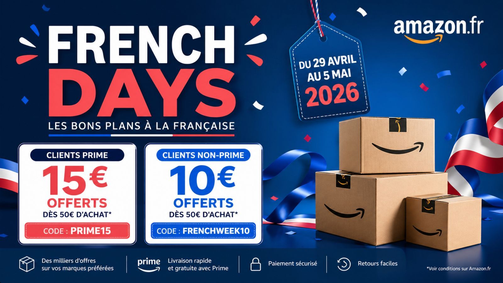 Amazon lance les French Days 2026 avec des remises de 10 à 15 €