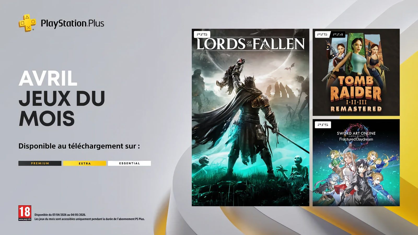 PS Plus : les jeux gratuits d'avril dont Lords of the Fallen et Tomb Raider I-III Remastered