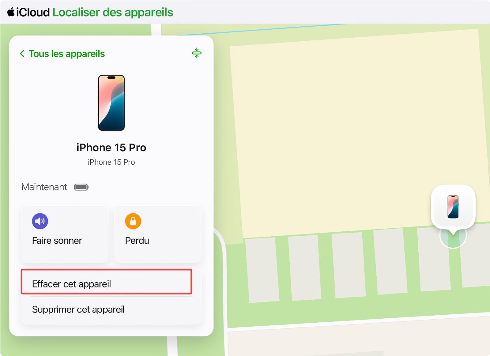 effacer iphone icloud localiser