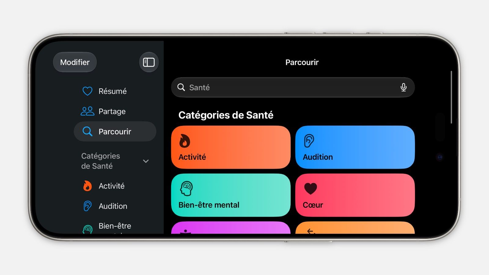 apple sante ios 27 mode paysage