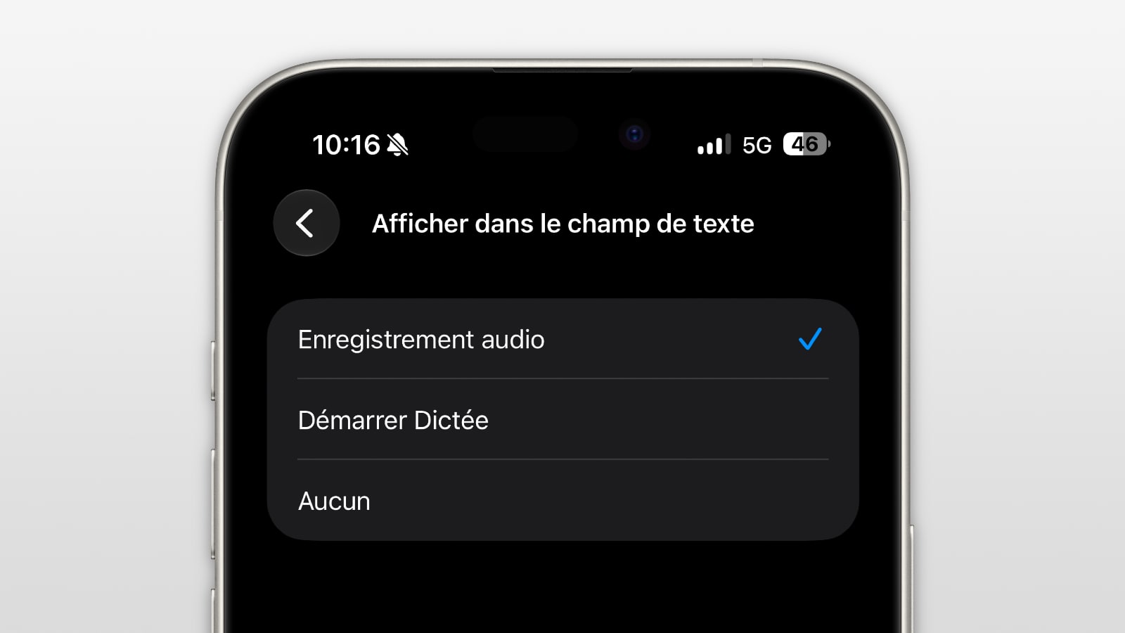 ios 27 imessage dictee vocale bouton option reglages