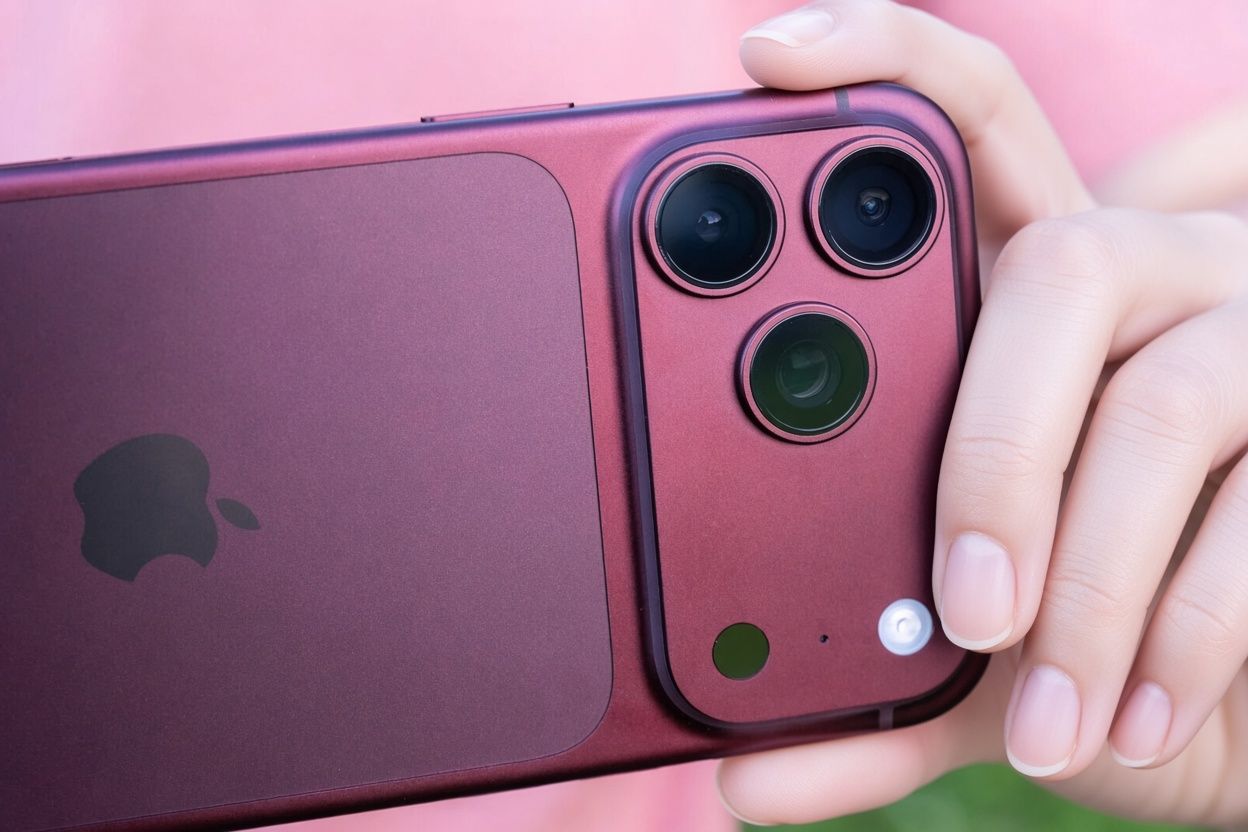 appareil photo main iphone 18 pro rouge bordeaux