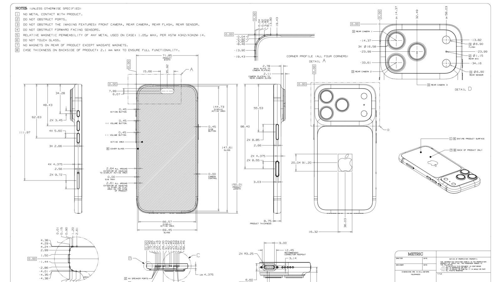 dessin technique iphone 18 pro