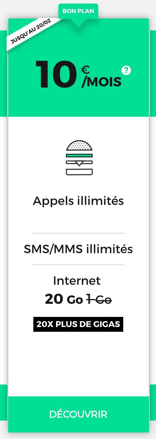 sfr red promo 4g 20 go 10 euros