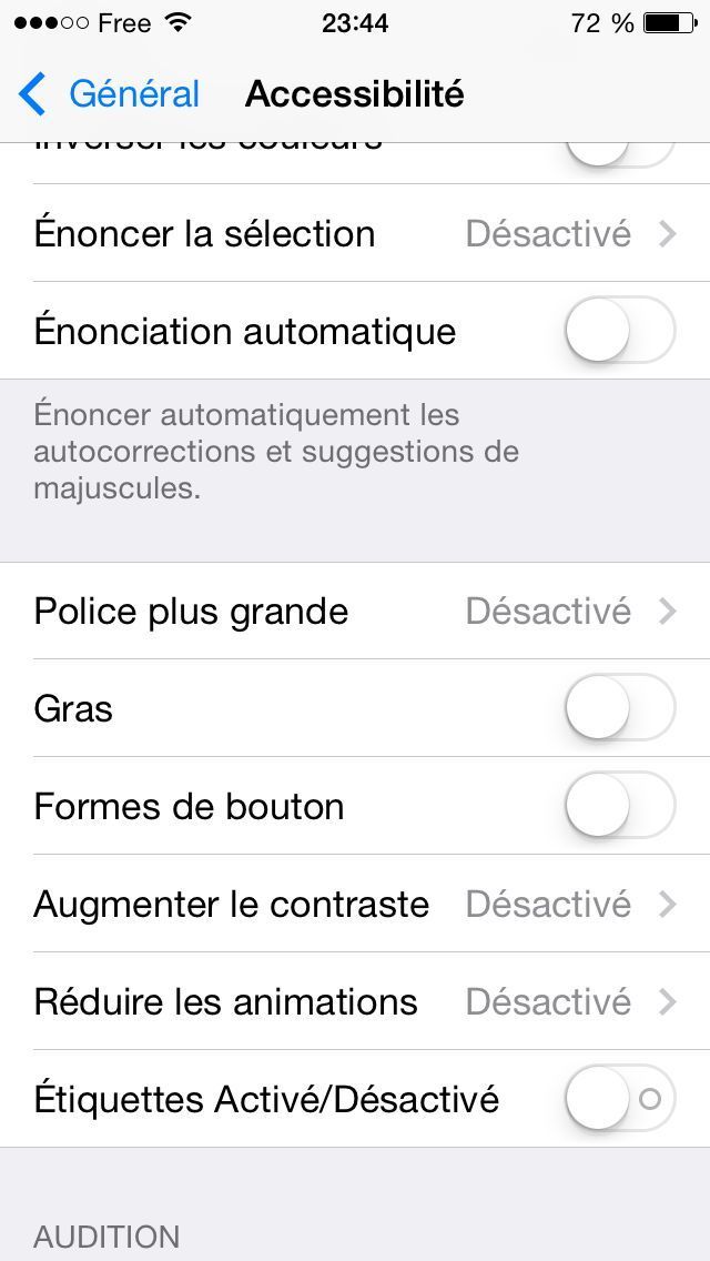 menu reglages access menu reglages access