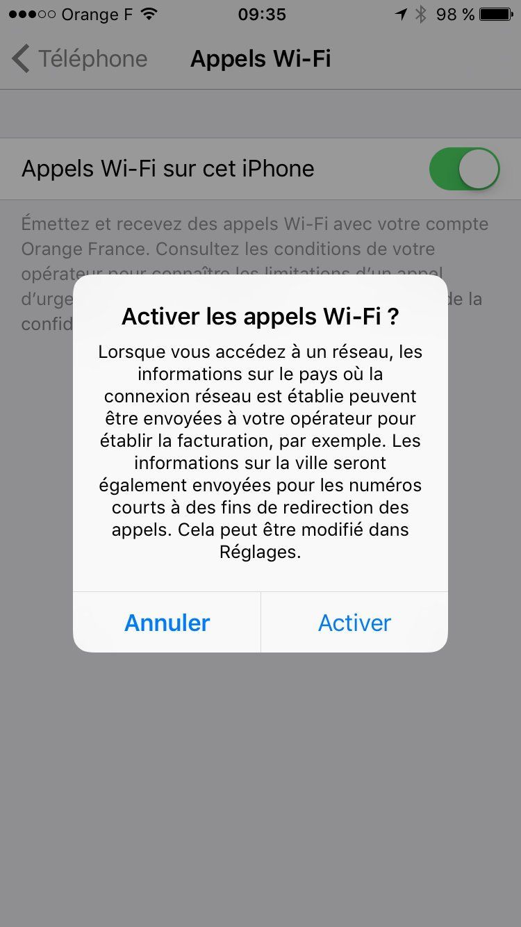 comment activer les appels wifi chez orange