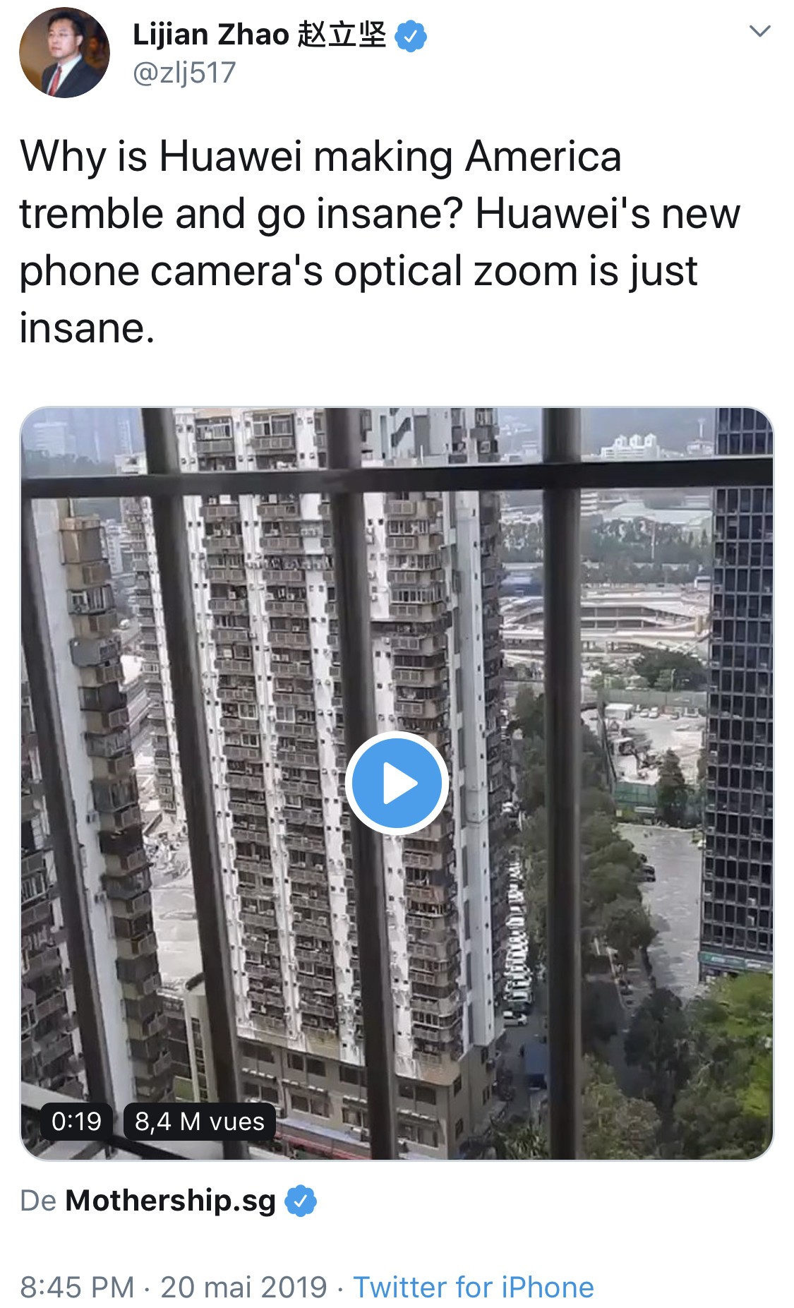 bourde tweet huawei zoom depuis iphone