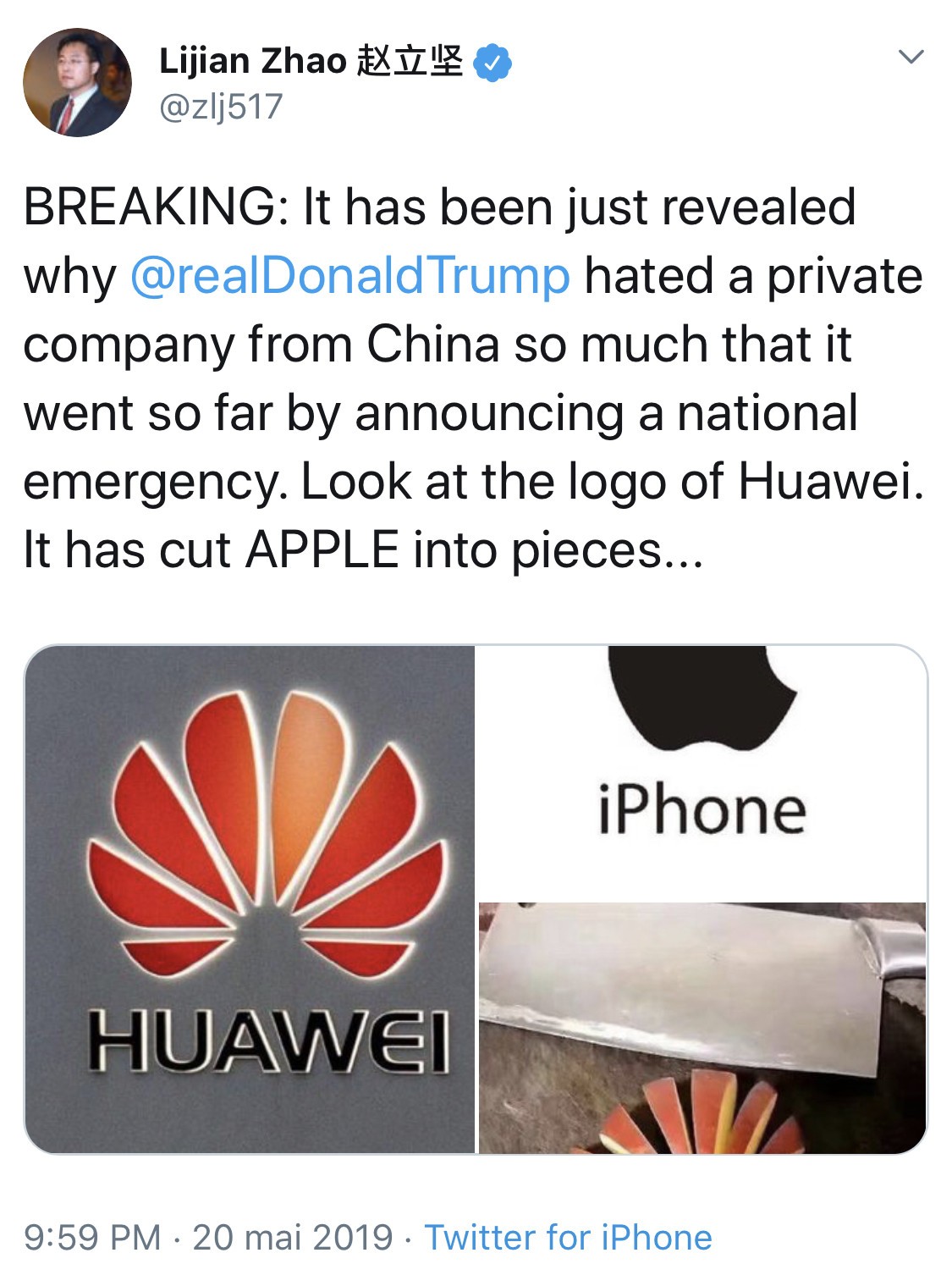 tweet huawei soutient depuis iphone