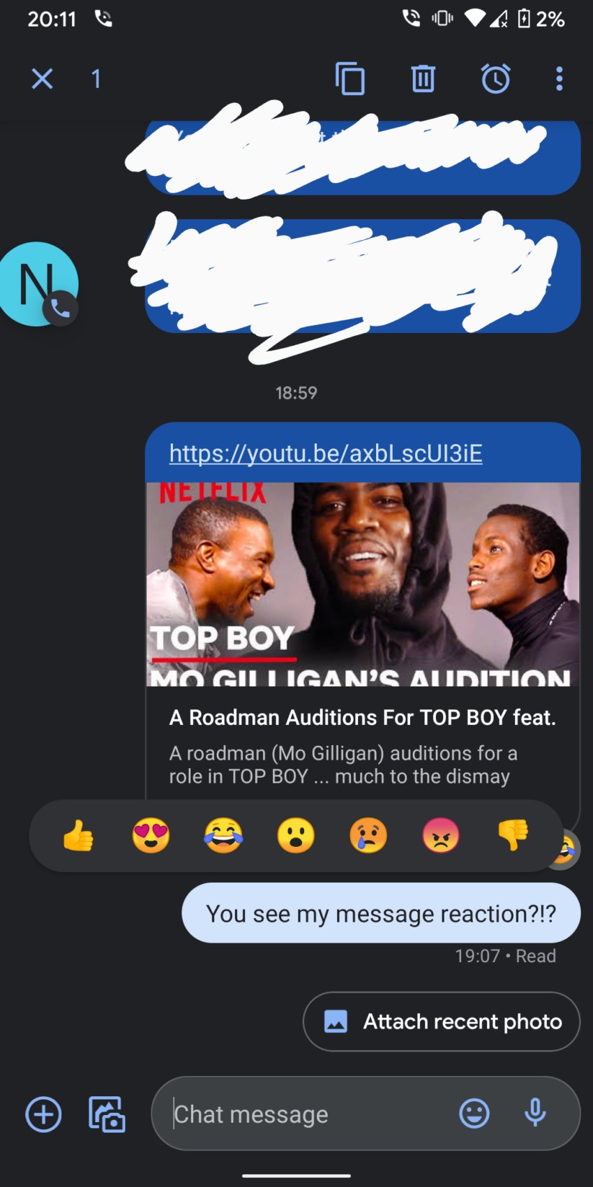 reaction message google reaction message google