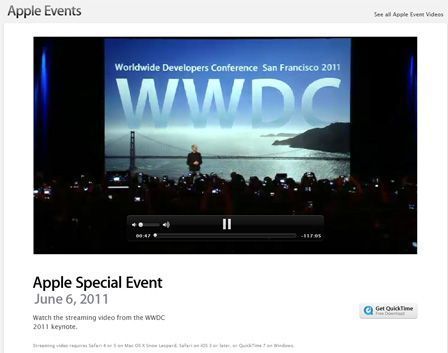 La keynote de la WWDC2011 disponible en streaming La keynote de la WWDC2011 disponible en streaming