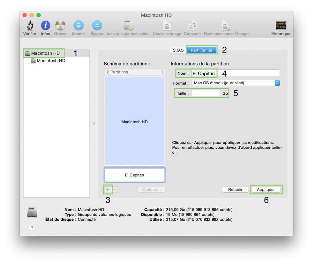 how big should the partition be for el capitan osx