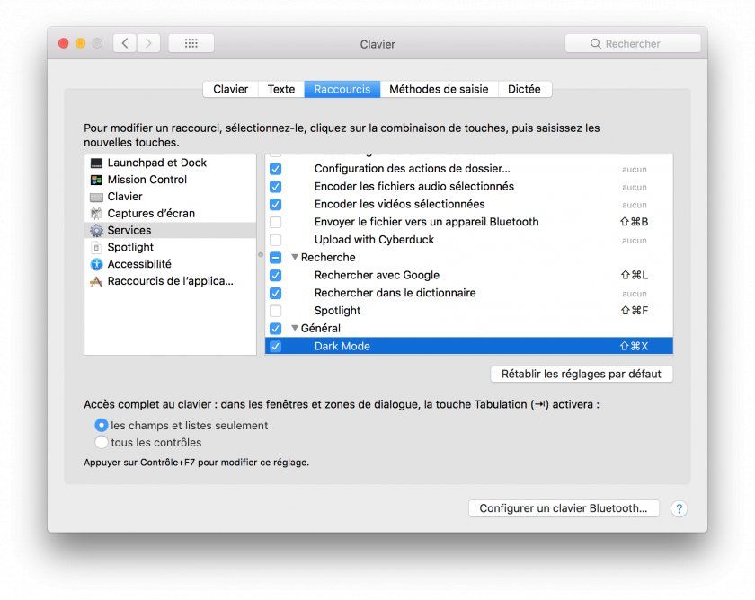 tuto mettre un raccourci clavier sur une action mode nuit macos tuto mettre un raccourci clavier sur une action mode nuit macos