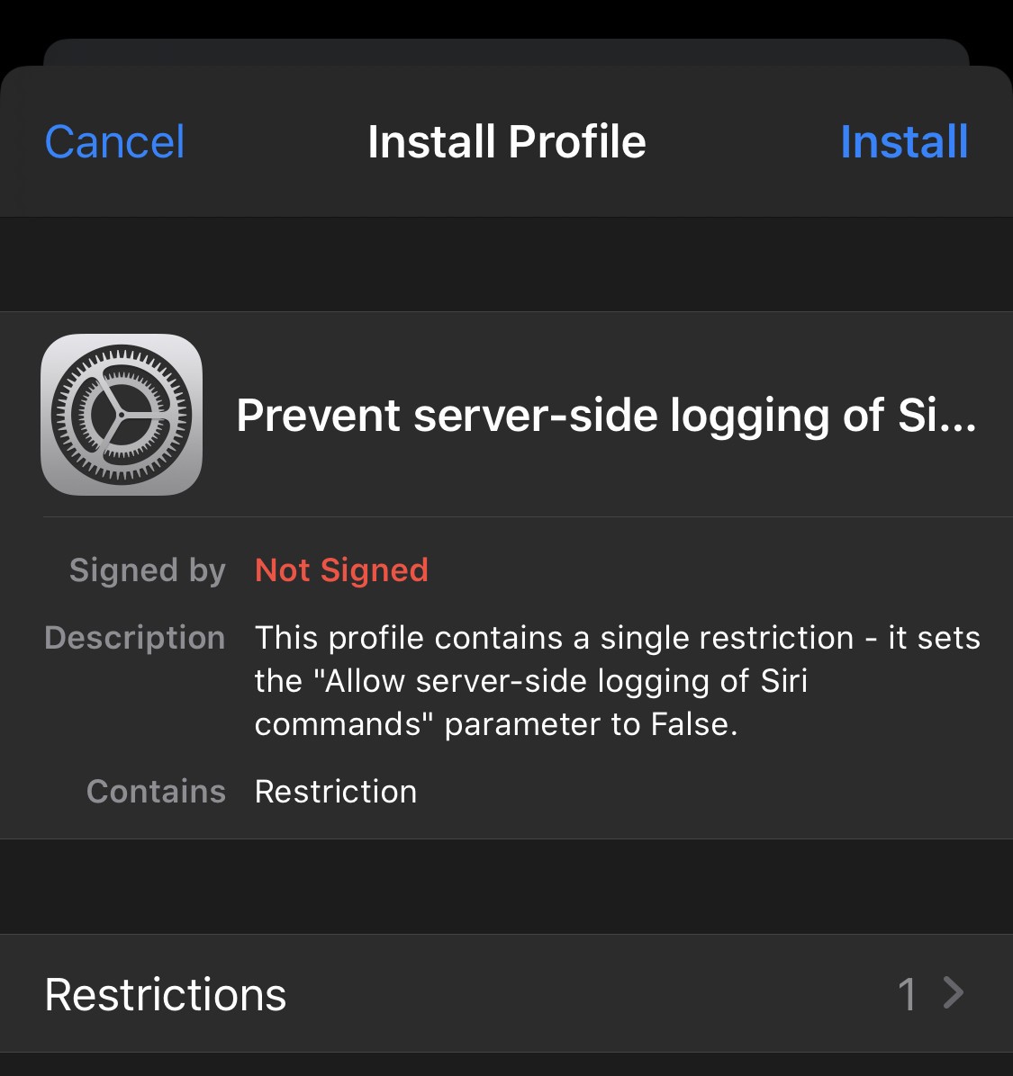 siri profil bloquer apple requetes