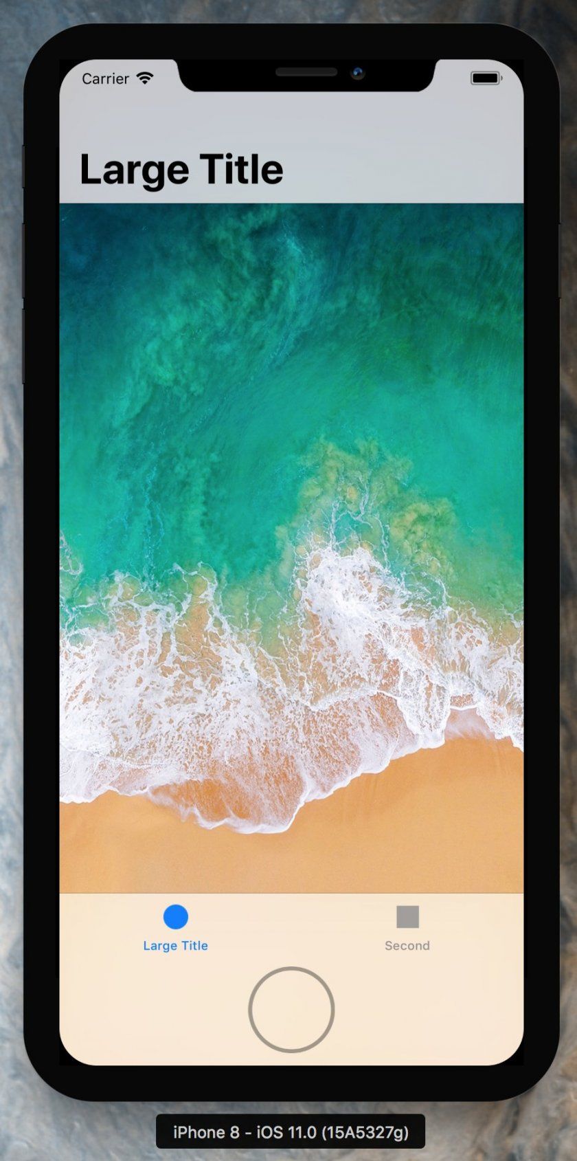 iphone 8 simulateur avec status bar coupee en deux