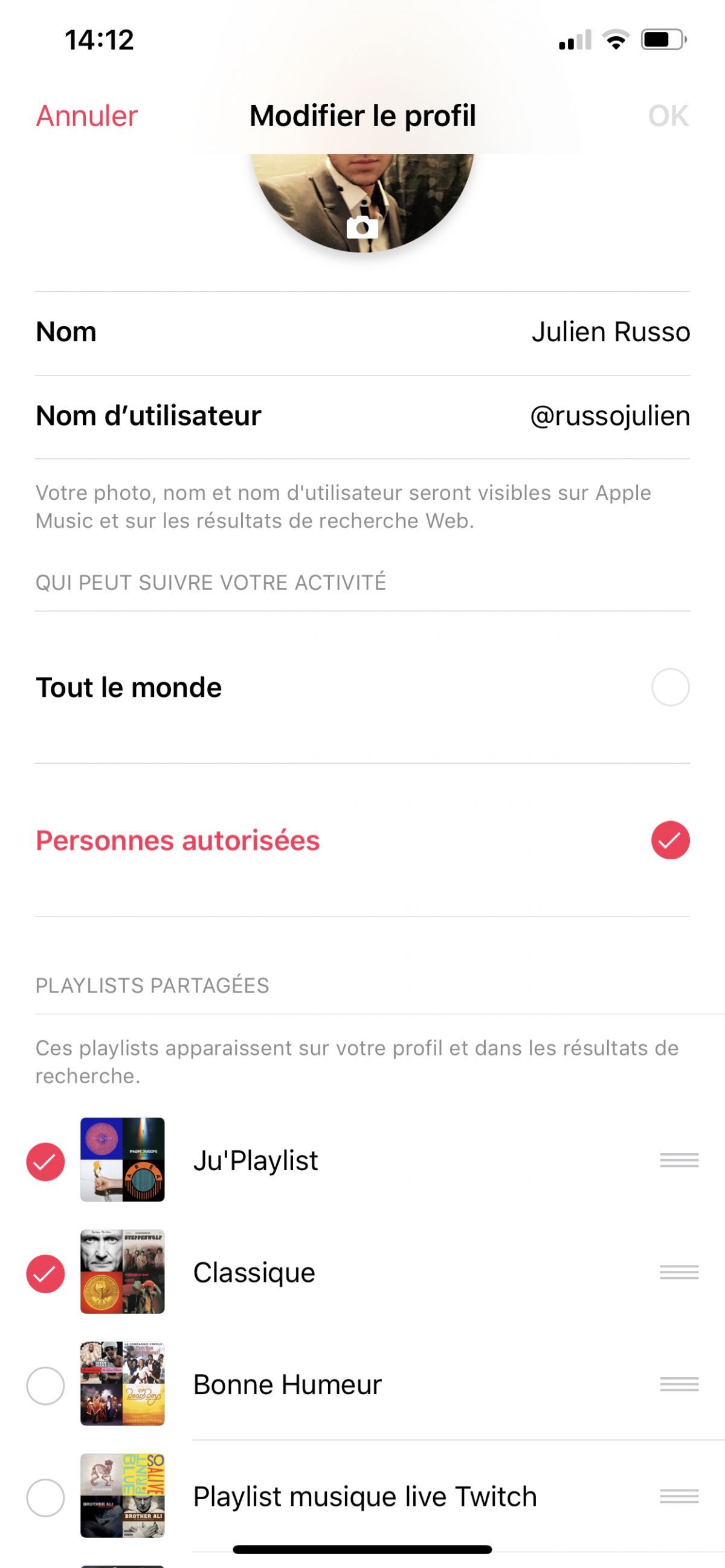 astuce apple music profil modifier