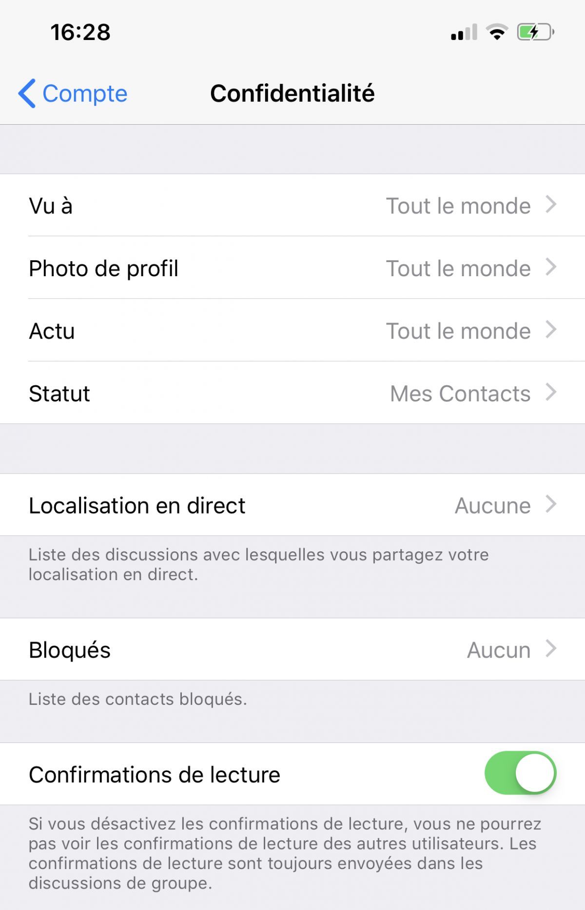 d sactiver confirmation de lecture whatsapp