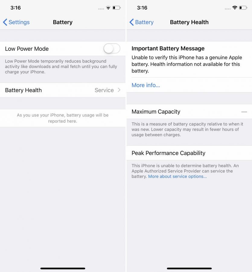 ios 13 batterie echange reparation erreur