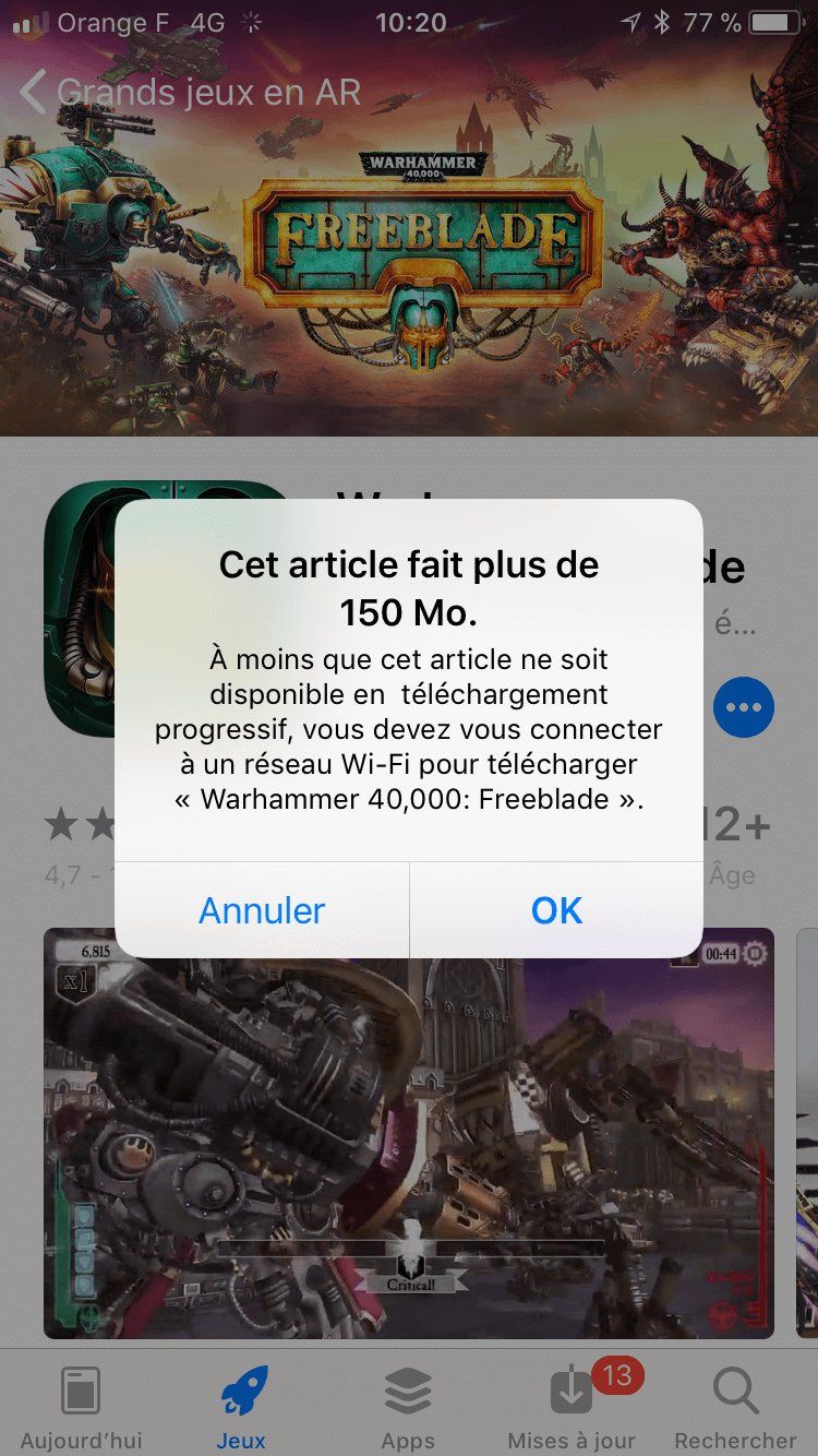 limite telechargement app store 150 mo
