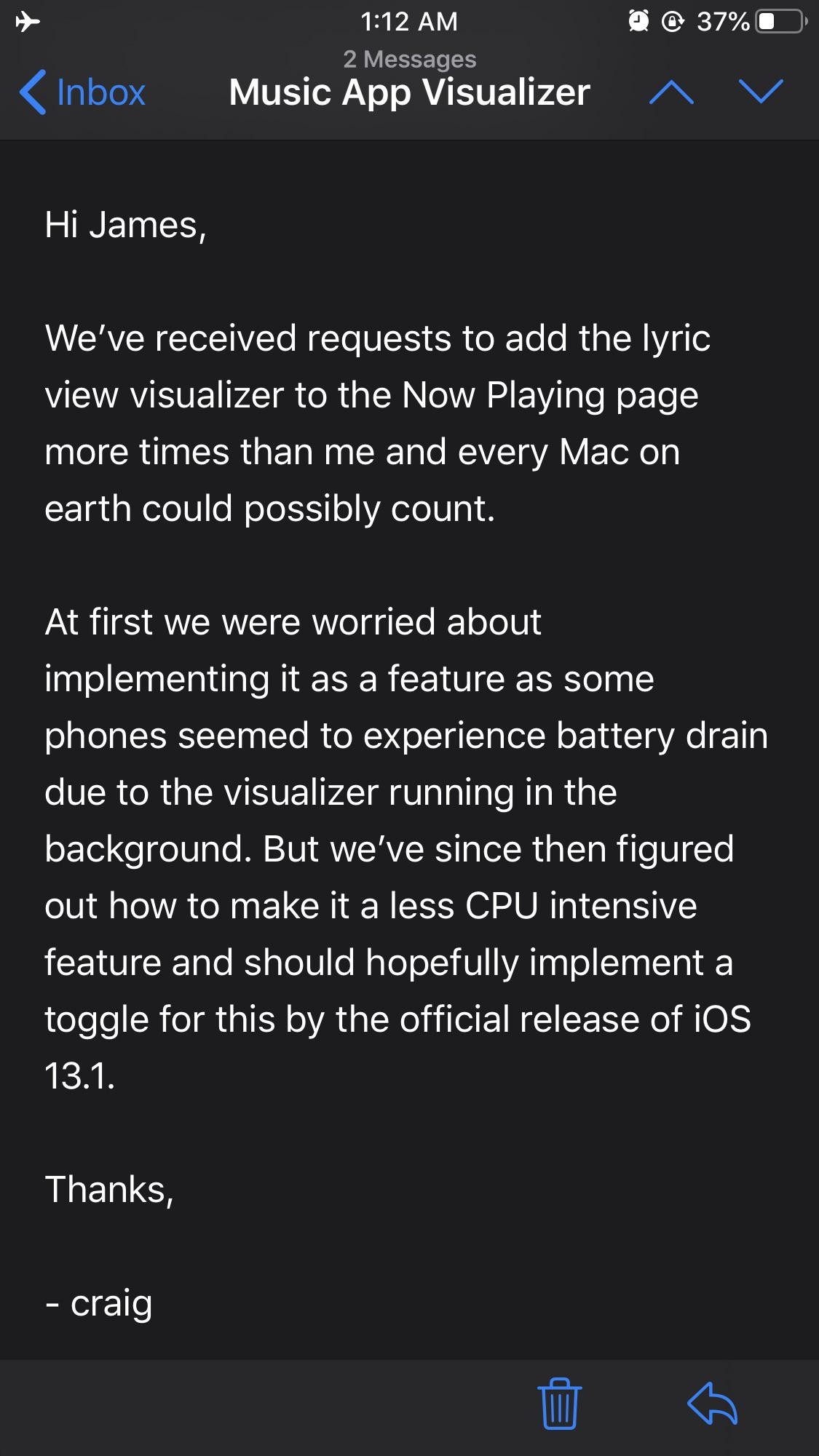 craig federighi mail lyric visualizer ios 13.1 craig federighi mail lyric visualizer ios 13.1