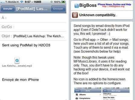 PodMail : un tweak pour envoyer ses musiques par email